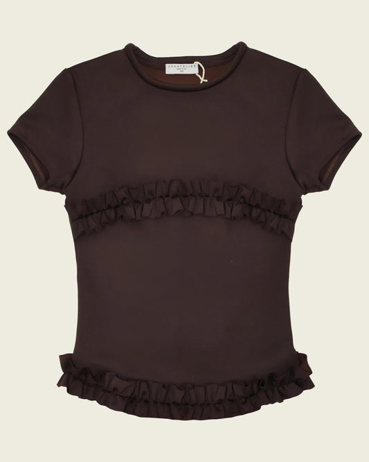 BROWN RUFFLED TEE