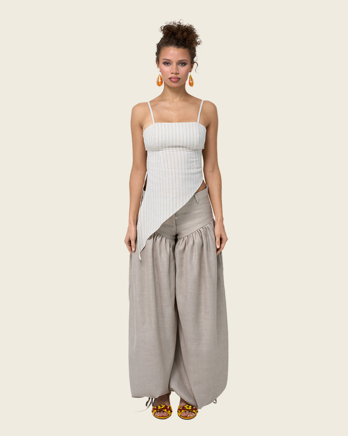 Lineness Draped Linen Wide-Leg Pants – Stone Grey