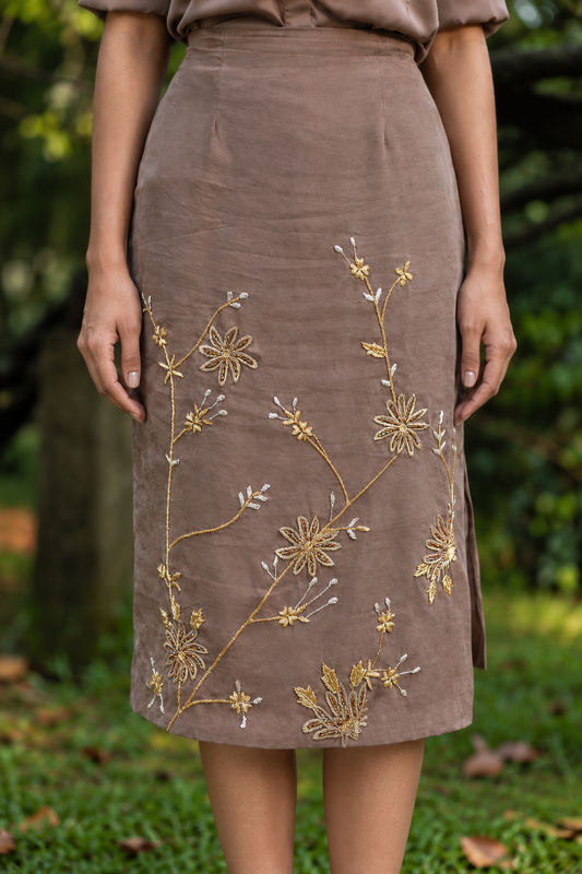 Wildflower Hand Embroidered Midi Skirt