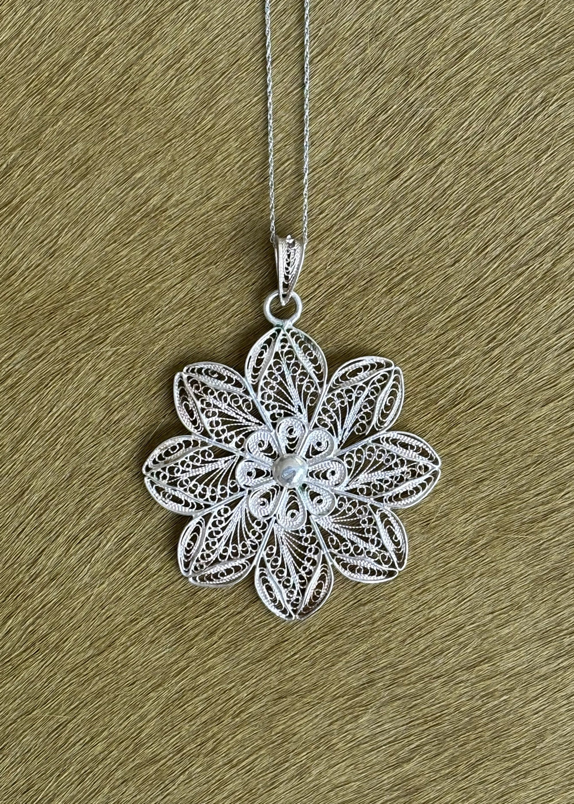 Silver Filigree Flower Pendant Necklace