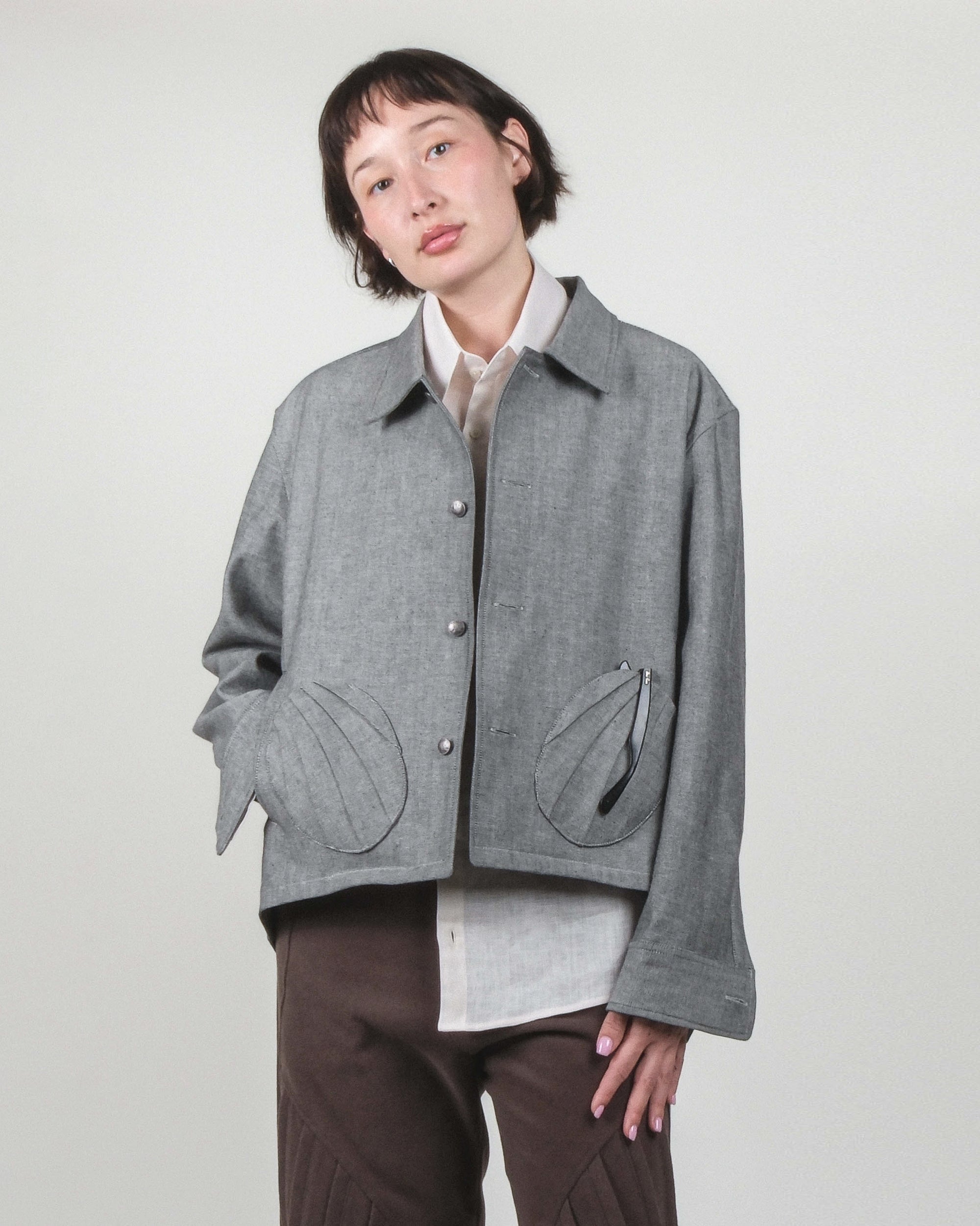 Draped Pocket Denim Jacket (F)