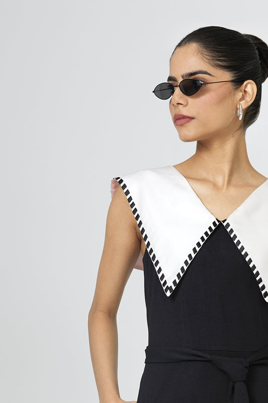 Black Sailor Collar Midi Dress