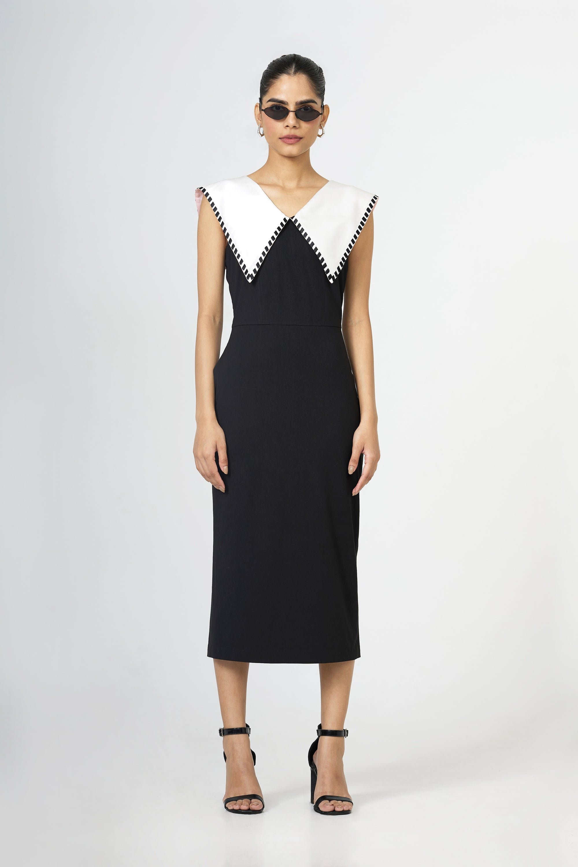 Black Sailor Collar Midi Dress