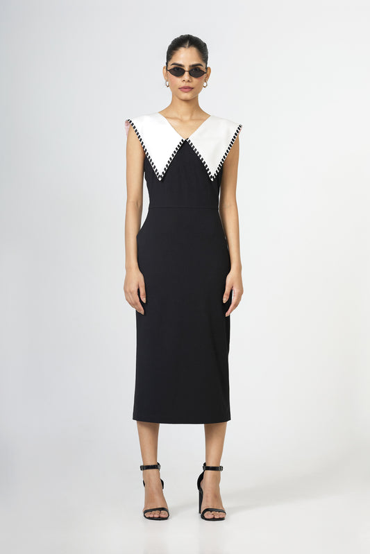 Black Sailor Collar Midi Dress