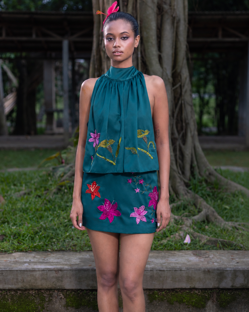 Lotus Hand Embroidered Halter Top