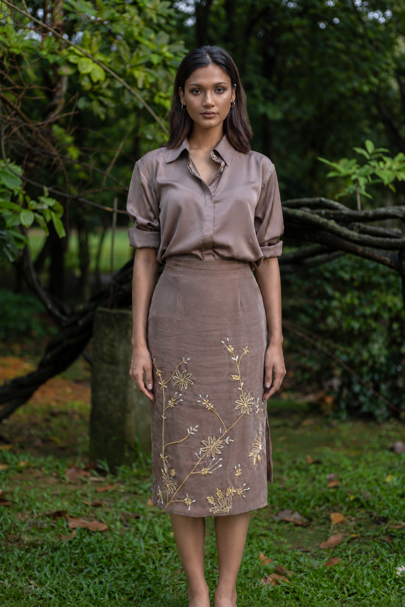 Wildflower Hand Embroidered Midi Skirt