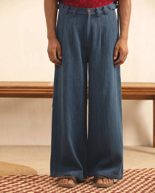 Indigo Box-Pleat Denim
