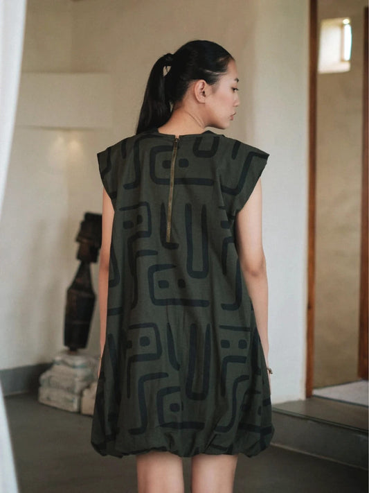 Nara gather dress-Tribal Print