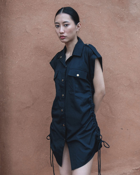 Sunrise Gather Dress - Black Solid
