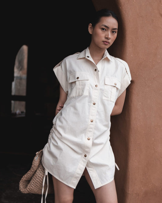 Sunrise Gather Dress - Ecru Solid