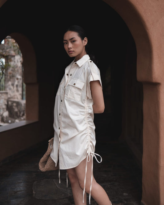 Sunrise Gather Dress - Ecru Solid