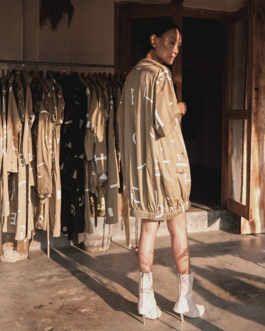 Sydney Shift Dress - Khaki with White Line print